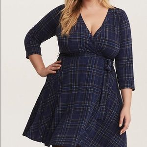 Torrid blue plaid wrap dress